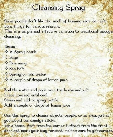 #cleansing #spray #diy #witch #celtic #pagan #wicca #rosemary #sage #moonwater #salt Smudging Prayer, House Cleansing, Cleansing Spray, Pagan Crafts, Magick Spells, Spiritual Cleansing, Wiccan Spell Book, Witchcraft Spell Books, Witch Spell Book