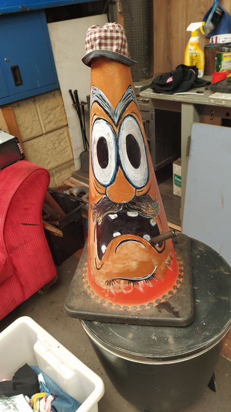 Traffic Cone Painted, Traffic Cone Art, Traffic Cone Painting Ideas, Cone Painting Ideas, Cup Pong, Cone Painting, Cone Ideas, Vinyl Art Paint, Traffic Cone