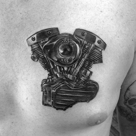 Upper Chest Guys Harley Davidson Engine Tattoo Ideas Traditional Chest Tattoo, Engine Tattoo, Harley Davidson Painting, Harley Tattoos, Motor Tattoo, Harley Davidson Engines, Harley Davidson Helmets, Harley Davidson Tattoos, Motorcycle Tattoos