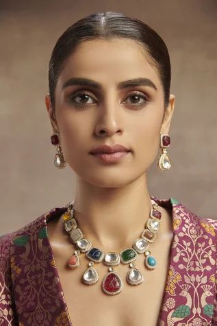 Navrattan Set, Victorian Polki Jewellery, Timeless Jewellery, Polki Necklace Set, Sabyasachi Jewelry, Sabyasachi Jewellery, Necklace Set Indian, Polki Earrings, Polki Necklace