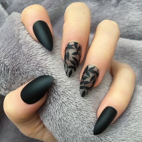 Classy Matte Black Nails, Black Nail Art Matte, Trendy Black Nails Coffin, Nail Ideas Matte Black, Clean Black Nail Designs, Black Wedding Nails Short, Cool Black Nail Ideas Almond, Black Floral Nails Simple, Black Nails With Leaves