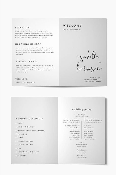 ADELLA Minimalist Foldable Wedding Program Template, Modern Wedding Program Template Folded, Wedding Program Printable, Instant Simple DIY - Etsy Wedding Program Examples, Ceremony Program Template, Modern Wedding Program, Wedding Envelope Calligraphy, Low Cost Wedding, Wedding Ceremony Programs, Wedding Programs Template, Calligraphy Wedding, Ceremony Programs