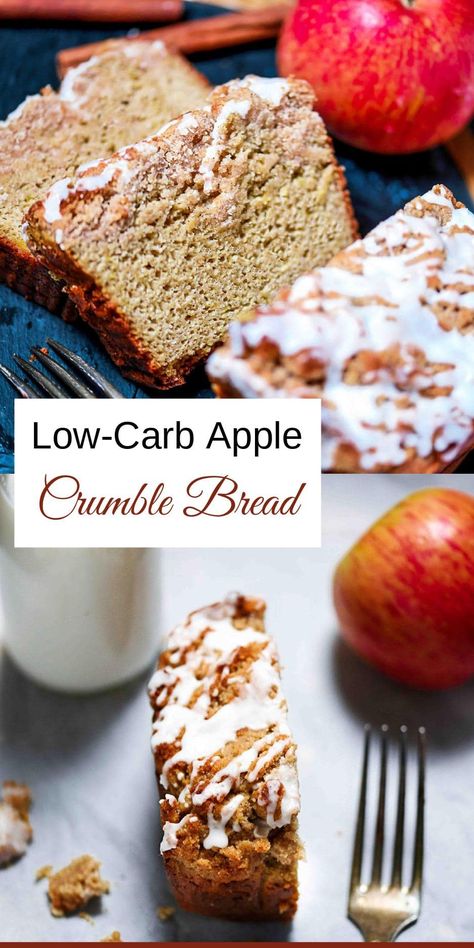 Low Carb Apple Bread, Keto Apple Bread, Keto Apple Bread Recipe, Low Carb Apple Cake, Low Carb Apple Recipes, Apple Crumble Bread, Breakfast Cobbler, Bariatric Desserts, Carbquik Recipes