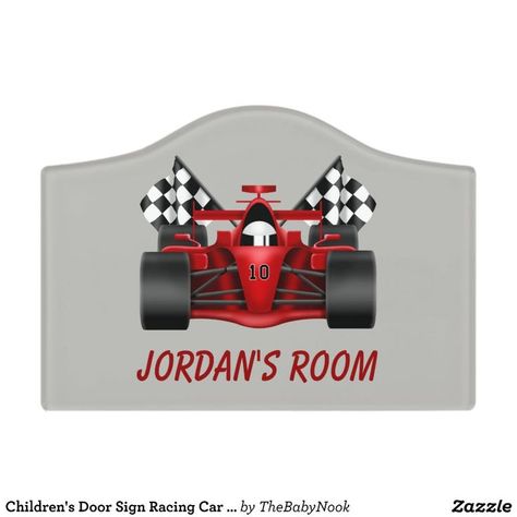 Children's Door Sign Racing Car Checkered Flag - Kids' Door Signs Gift Idea. Kids Door Signs, Bedroom Door Signs, Red Race, Nursery Poster, Checkered Flag, Photo Display, Baby Nursery Decor, Room Signs, Racing Car