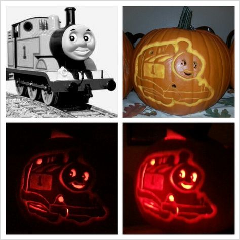 Thomas the Train pumpkin carving Thomas The Train Pumpkin, Craving Pumpkins, Survival Crafts, Elephant Baby Shower Theme Girl, Pumpkin Template Printable, Carving A Pumpkin, Thomas Party, Feast Ideas, Tales Of Halloween