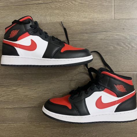 Nike Jordan 1 black red and white size 7 youth -... - Depop Jordan 1 Black, Jordan Retro 1, Nike Jordan, Jordan 1, Jordan, Red And White, Black And Red, Nike, White