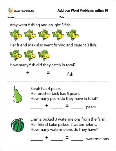 Printable Addition Word Problems Within 10 Worksheet Teach Addition, Money Word Problems, Teaching Addition, Addition Words, Cvc Words Kindergarten, Addition Word Problems, Managing Money, Algebraic Thinking, Word Problem