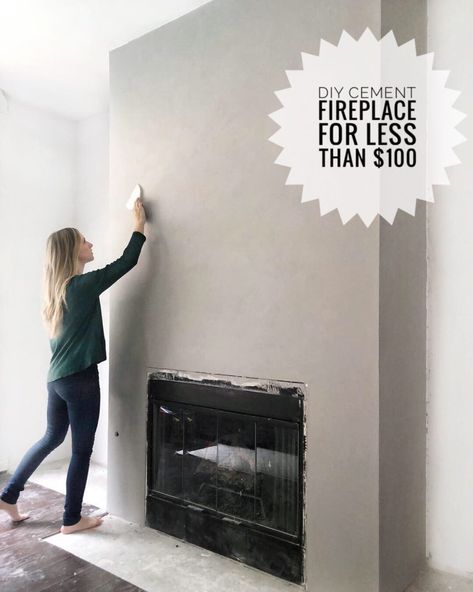 Fireplace Stucco Makeover, Concrete Corner Fireplace, Concrete Over Rock Fireplace, Evoke Elijah Flooring, Electric Fireplace Ideas Concrete, Concrete Overlay Fireplace, Diy Fireplace Refacing, Textured Fireplace Wall Diy, Fake Concrete Fireplace