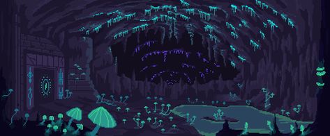 Mushroom Moodboard, Mushroom Cave, Drawing Environments, Pixel Kawaii, Mushroom Background, Pixel Art Landscape, Mushroom Kingdom, Piskel Art, Pixel Art Background