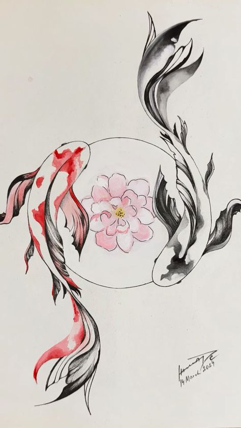 Cool Koi Fish Tattoos, Pisces Chinese Tattoo, Carp Drawing Art, Koi Fish Circle Tattoo, Drawing Ideas Koi Fish, Koi Carp Tattoo Design, Coi Carp Tattoo, Koi Carp Drawing, Carp Fish Drawing