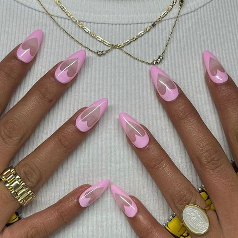 Pink Heart Emoji, Almond Acrylic Nails Designs, Kylie Nails, Funky Nail Art, Vintage Nails, Summery Nails, Minimal Nails, Heart Emoji, Y2k Nails