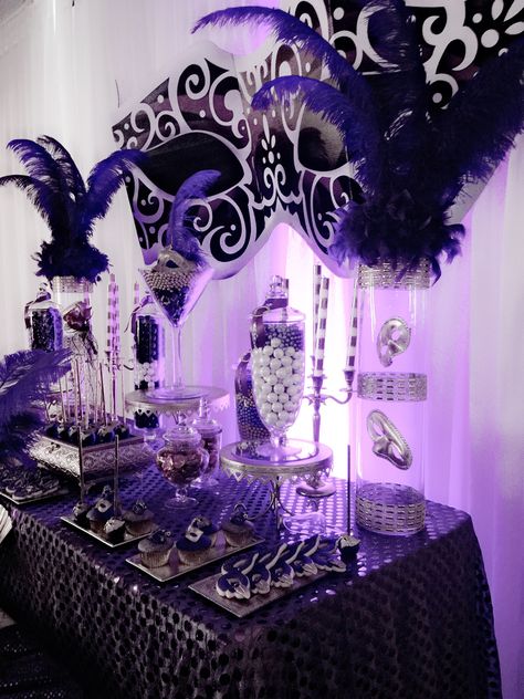 Masquerade Theme by Mar Garcia Purple Masquerade Quinceanera Ideas, Blue Masquerade Party Decorations, Midnight Masquerade Prom Theme, Masquerade Themed Sweet 16, Black Sweet 16 Nails, Sweet 16 Nails Short, Masquerade Quinceanera Theme, Purple Masquerade Party, Masquerade Quinceanera Ideas