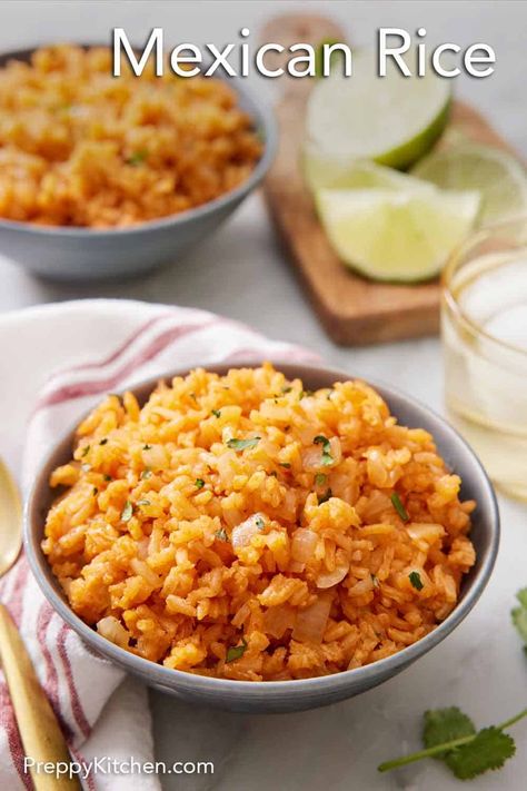 This easy Mexican Rice recipe is a simple way to spice up white rice with a savory tomato flavor. Made with Caldo de Tomate and fresh cilantro, this is the perfect side to pair with your favorite Mexican entree. Spice Up White Rice, Easy Mexican Rice Recipe, Homemade Mexican Rice, Easy Mexican Rice, Mexican Rice Recipe, Mexican Entrees, Mexican Rice Easy, Mexican Rice Recipes, Preppy Kitchen