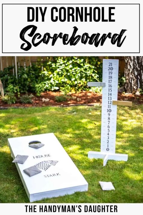 Easy DIY Cornhole Scoreboard with Free Plans - The Handyman's Daughter Cornhole Scoreboard Diy, Diy Scoreboard, Scoreboard Diy, Deck Plans Diy, Cornhole Scoreboard, Diy Cornhole, Diy Cornhole Boards, Corn Hole Diy, Woodworking Quotes