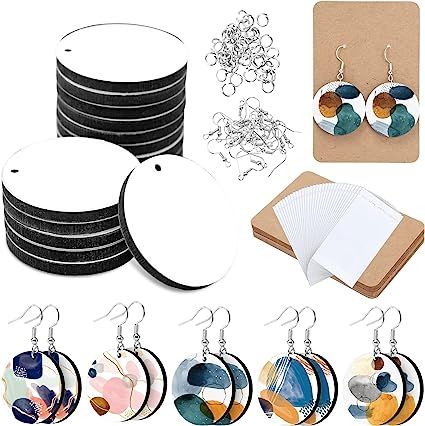 Sublimation Earrings, Earring Kit, Jewelry Making Kits, Diy Funny, Sublimation Blanks, Earring Cards, Wooden Pendant, Card Bag, Earring Hooks