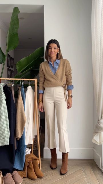 Cream Jeans Outfit, Chambray Shirt Outfits, Spain Fashion, Capsule Outfits, Basic Outfits, Professional Outfits, Elegant Fashion, Work Fashion, Shirt Outfit