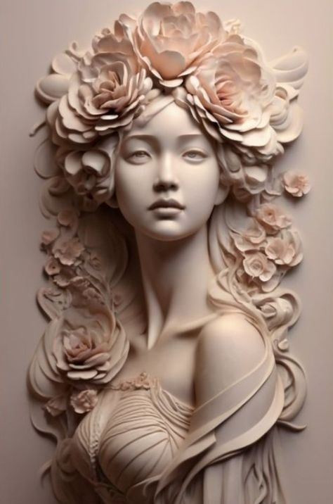 Dark Fantasy Painting, Unique 3d Art, Paper Mache Art Sculpture, 3d Art Sculpture, Sculpture Art Projects, Monochrome Color Palette, Mucha Art, Floral Wallpaper Iphone, Painting 3d