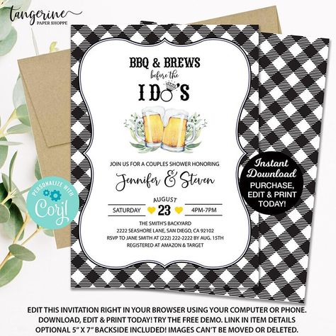 Bbq And Brews Before I Do, Bbq Couples Wedding Shower Ideas, I Do Bbq Invitation, I Do Bbq Wedding, Couples Shower Invitation, Couple Wedding Shower, I Do Bbq, Bbq Invitation, Printable Party Decorations