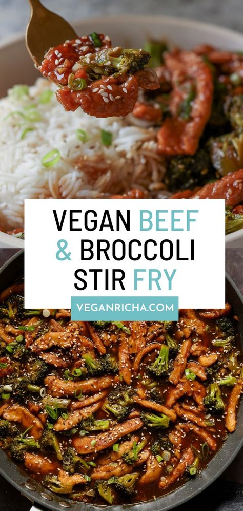 One pan vegan beef with broccoli is packed with veggies and flavor and is so simple to make! The broccoli cooks right in the sauce to save you time and dishes. This is just an incredibly flavorful, easy stir fry, perfect for weeknight dinners. Meatless Stir Fry Recipes, Vegan Stir Fry Sauce, Beef With Broccoli, Beef Broccoli Stir Fry, Vegan Stir Fry, Mushroom Stir Fry, Easy Stir Fry Recipes, Vegan Beef, Easy Stir Fry