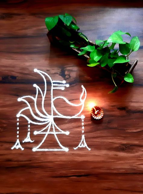 6*5 straight dots deepam rangoli #rangoli Om Rangoli, Vasubaras Rangoli, Mini Kolam, 3d Kolam, Deepavali Rangoli, Dotted Rangoli, Deepam Rangoli, Diya Designs, Rangoli Diwali