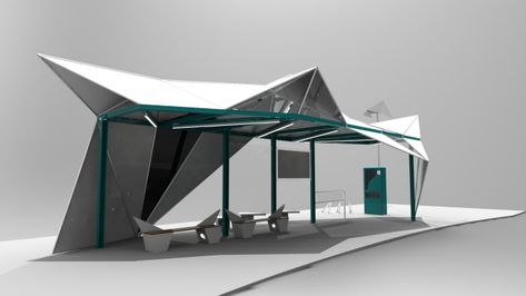 Общественное пространство Дизайн Квек RUI Kiat на Coroflot.com Bus Shelter Design, Bus Stop Design, Folding Architecture, Origami Architecture, Bus Shelters, Shelter Design, Public Space Design, Conceptual Architecture, Architectural Model