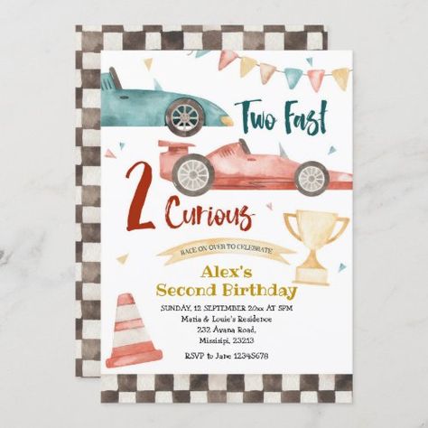 Two Fast Two Curious Racing Boy Birthday for $2.95 - Birthday Invitations Two Year Old Birthday Invitations, 2 Fast Birthday Party Vintage, Two Years Birthday Theme, Two Fast Too Curious Birthday Invitations, 2 Fast Birthday Invite, Two Fast Birthday Party Invitations, 2 Birthday Invitation Card, Car Themed Birthday Party Invitations, Two Fast Two Curious Invitation