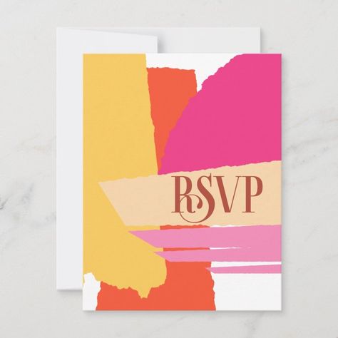 Color Block Wedding Summer ID740 RSVP Card  Zazzle Color Block Wedding, Event Menu, Rsvp Wedding, Table Place Cards, May Weddings, Summer Cards, Bold Color Palette, Abstract Color, 2024 Christmas