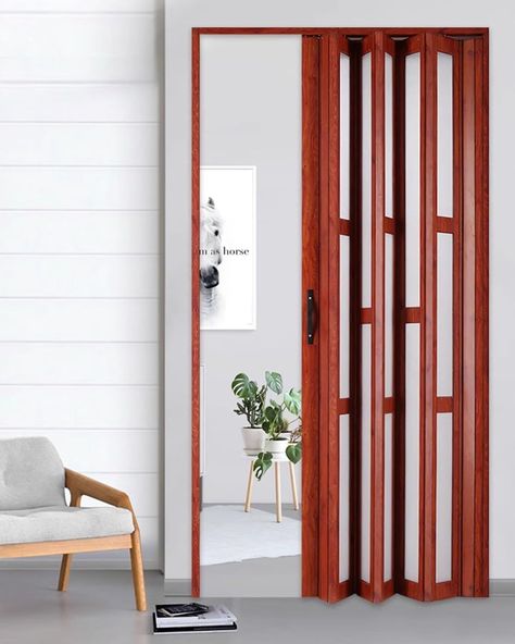 PRICES MAY VARY. 【 Interior Folding Doors 】：The folding accordion door is made of aluminum alloy + frosted acrylic, and is a durable and attractive. This dividing door is not easy to crack and fade, wear-resistant. The surface is smooth and waterproof, easy to clean with wet wipes. Designed with a no-bottom-track, our door ensures safety, not easy to trip over, does not accumulate dirt and dust, easy to clean the floor 【 Effectively Divides Spaces 】：Frosted design adds brightness to room while p Mid Century Screen Door, Bedroom Door Apartment Look, Sunroom Doors Interior, Black Bifold Closet Doors, Roll Up Doors In House, Bifold Doors Living Room, Sliding Doors Interior Small Spaces, Barn Door Alternative, Accordion Closet Doors