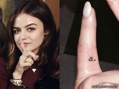 Lucy Hale's 11 Tattoos & Meanings | Steal Her Style Pll Tattoo, Lucy Hale Tattoo, Pretty Little Liars Tattoo, Initial Finger Tattoo, Lucy Hale Style, Army Tattoos, Bestie Tattoo, Steal Her Style, Finger Tattoo