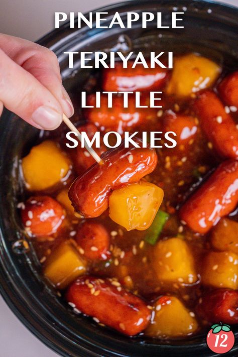 Pineapple Teriyaki Little Smokies | 12 Tomatoes Lol Smokies With Grape Jelly, Lil Smokies Instant Pot, Lit'l Smokies Recipes Crock Pot, Barbecue Weenies Crockpot, Sweet Chili Smokies, Little Smokies Instant Pot, Lil Smokies Appetizer Recipes, Cranberry Little Smokies, Mississippi Little Smokies