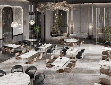 Elegant Restaurant Interior Design, Modern Luxury Restaurant, Luxury Restaurant Design, Restaurant Interior Design Modern, Luxury Cafe, Luxury Restaurant Interior, Restaurant Design Inspiration, Creative Restaurant, Modern Restaurant Design