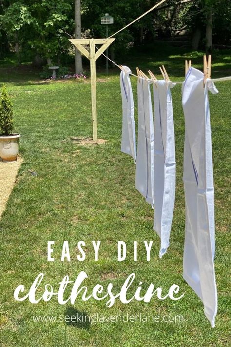 Easy DIY Clothesline - Seeking Lavender Lane Basil Gelato, Clothes Lines Ideas Outdoor, Tree Swings Diy, Diy Clothesline Outdoor, Diy Clothesline, Clothesline Ideas, Clothesline Diy, Fishermans Knot, Laundry Lines