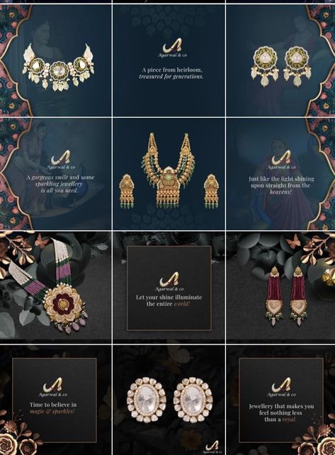 Jewellery Instagram Grid Layout, Jewellery Grid Design, Jewellery Instagram Grid, Jewelry Social Media Design, Jewellery Grid, Jewellery Creative Ads, Creative Wedding Invitations Design, Cocktail Book Design, Jewelry Banner