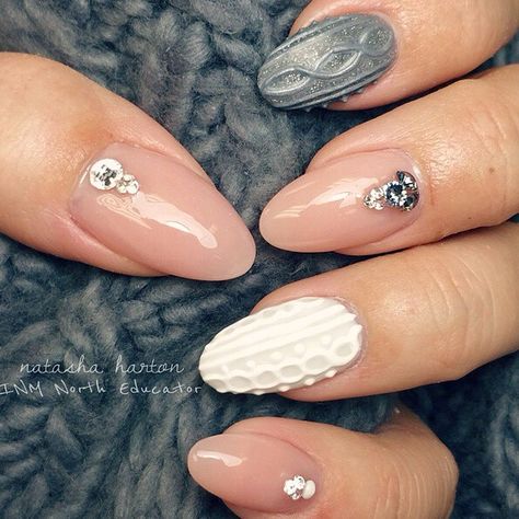 Cable knit sweater nails by @natashaharton Fluffy Nails, Cable Knit Sweater Nails, Sweater Nails, Nail Essentials, Round Nails, Festival Nails, Neutral Nails, Acrylic Nails Coffin, Love Nails