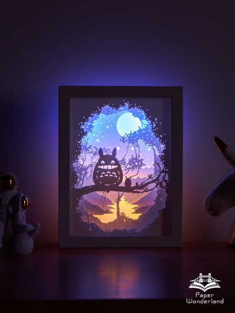 Paper Cut Light Box  Paper Carving Light Box -Totoro - Totoro Cricut Light Box, Baby Shadow Box Ideas, Light Box Ideas, Lightbox Art, Layer Art, 3d Box Frames, Baby Shadow Box, Shadow Light Box, Flexible Led Light