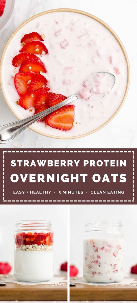 This strawberry protein overnight oats recipe is SUPER quick & easy to make. You only need 5 minutes! It’s creamy & thick with lots of fruit flavor. This healthy breakfast oatmeal is FULL of protein too! (But no protein powder!) A great healthy breakfast meal prep idea! ♡ strawberry overnight oats healthy easy. overnight oats in a jar. healthy breakfast meal prep high protein. healthy oatmeal recipes clean eating. breakfast meal prep for the week easy. strawberry overnight oats recipe. Strawberry Overnight Oats Healthy, Strawberry Protein Overnight Oats, Breakfast Meal Prep High Protein, Strawberry Overnight Oats Recipe, Quick Easy Breakfast, Quick Breakfasts, Strawberry Overnight Oats, Healthy Breakfast Meal Prep, Breakfast Recipes Easy Quick