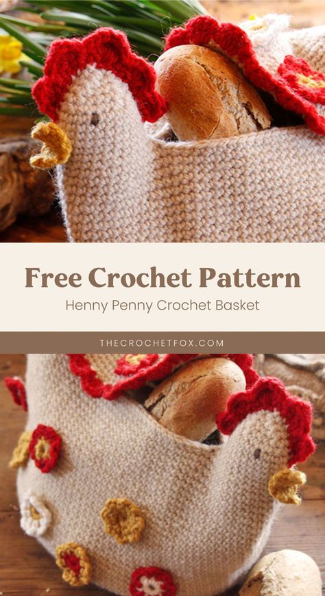 Cute Crochet Basket Pattern Free, Winter Decor Crochet Patterns Free, Hanging Flower Crochet Pattern Free, Crochet Chicken Hot Pad, Crochet Vegetable Basket, Crochet Chicken Bag Pattern Free, Free Crochet Pattern Home Decor, Free Crochet Patterns Basket, Crochet Animal Baskets Free Patterns