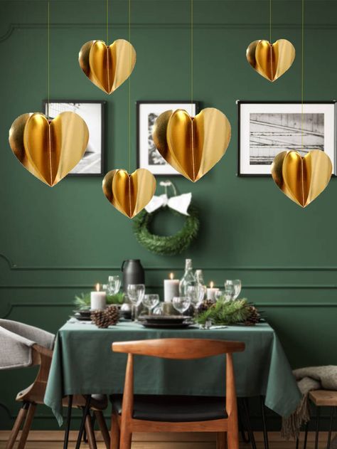 1pc Heart Design Hanging Decoration Paper Garlands, Holiday Window Display, Paper Garland, Gold Collar, Paper Hearts, Paper Paper, Event Party, Heart Design, Gold Material