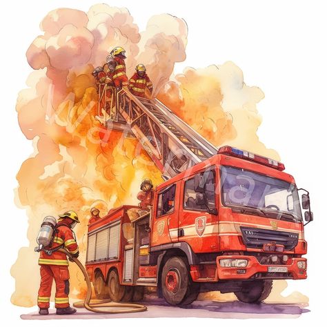 Fire Truck Sketch, Fire Fighter Aesthetic, Firefighter Illustration, Firefighter Drawing, Fire Truck Drawing, Firefighter Clipart, Fire Fighter Tattoos, Fire Fighters, Craft Card