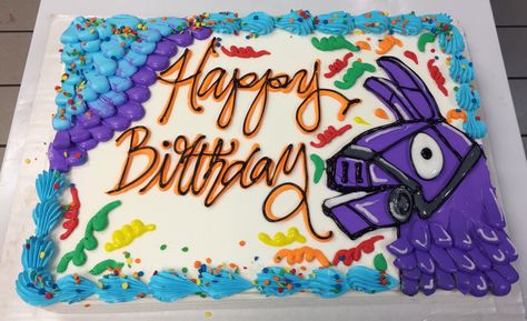 Fortnite Birthday Sheet Cake, Fortnite Sheet Cake, Dq Cake, Dairy Queen Cake, Queen Cake, Fortnite Cake, Cookie Cake Designs, Sheet Cake Designs, Gamer Party