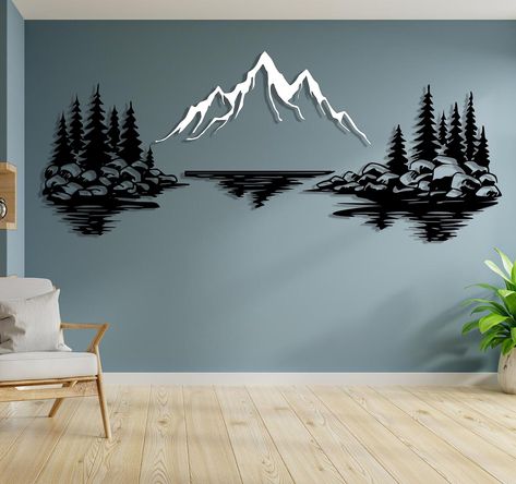 "Welcome to FemmeFine ✈️ FREE & EXPRESS SHIPPING! ✈️ Mountain, Trees, Rocks, Forest and Lake Metal Wall Art / Nature and Forest Home Decor / Modern Natural Wall Hanging / Gift for Natural Lover ➔ Transform your living space with the beauty of nature. FemmeFine's Mountain, Trees, Rocks, and Lake Metal Wall Art combines modern design with the raw essence of the outdoors. Crafted from durable metal, this stunning piece adds a touch of natural elegance to any room. Enhance your decor with the serenity of mountains, trees, rocks, and lakes. 📐 DIMENSIONS 📐 19.6x8.2\" / 50x21cm (Total Size) 27.5x11.4\" / 70x29cm (Total Size) 35.4x14.5\" / 90x37cm (Total Size) 43.3x18.1\" / 110x46cm (Total Size) 51.1x21.2\" / 130x54cm (Total Size) 59x24.4\" / 150x62cm (Total Size) 78.7x32.6\" / 200x83cm (Total S Metal Mountain Art, Mountains On Wall, Nordic Home Design, Natural Wall Hanging, Forest Home Decor, Forest And Lake, Mountain Trees, Ski Lodge Decor, Mountain Wall Decor