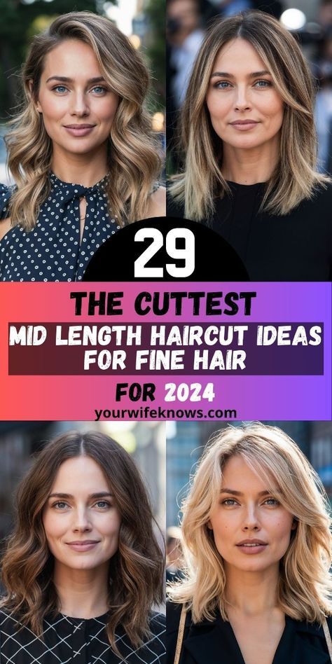 Best Hairstyles For Fine Hair Over 40, Fine Hair Best Haircuts, Bangs In Medium Hair, Medium Length Brown Hair Side Part, Hair Styles For Medium Fine Hair, Fine Textured Hair, Mid Length Hairstyles For Straight Hair, Mid Length Side Bangs, Layers For Fine Medium Length Hair