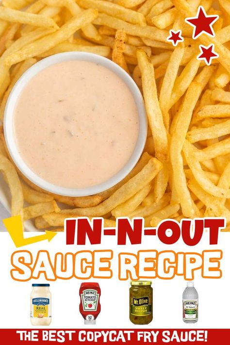 In-N-Out Sauce is the secret sauce that used on burgers and fries and more. This sauce is easy to make with four simple ingredients. This copycat sauce is easy to make homemade with simple ingredients. #eatingonadime #innoutsauce #copycatrecipes In N Out Sauce Recipe Copycat, In In Out Sauce, How To Make In N Out Sauce, How To Make In And Out Sauce, I’m And Out Sauce, In N Out Burger Sauce, Fast Food Sauce Recipes, Inn And Out Sauce Recipe, Animal Sauce In And Out