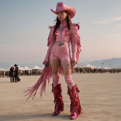 Festival Outfit #1 Cowgirl Pageant Outfits, Cowboy High Fashion, Country Festival Aesthetic, Burlesque Cowgirl, Pink Pony Club Outfit, Cowboy Festival Outfit, Space Cowboy Outfit, Pink Cowboy Outfit, Mythical Symbols