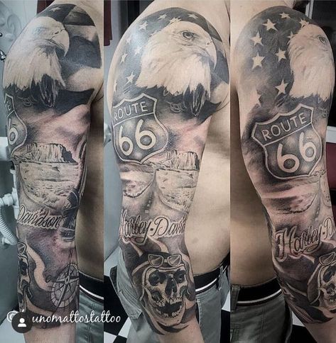 California Tattoo Men, Route 66 Tattoo, Harley Davidson Tattoos For Men, Harley Davidson Tattoo, Moto Tattoo, Road Tattoo, Hot Rod Tattoo, Biker Tattoo, Harley Tattoos