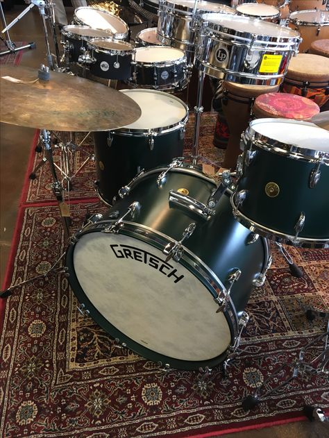 Gretsch BK in Satin Cadillac Green Drum Wrap, Salt City, Gretsch Drums, Drum Sets, How To Play Drums, Drummers, Drum Set, Gretsch, Music Legends