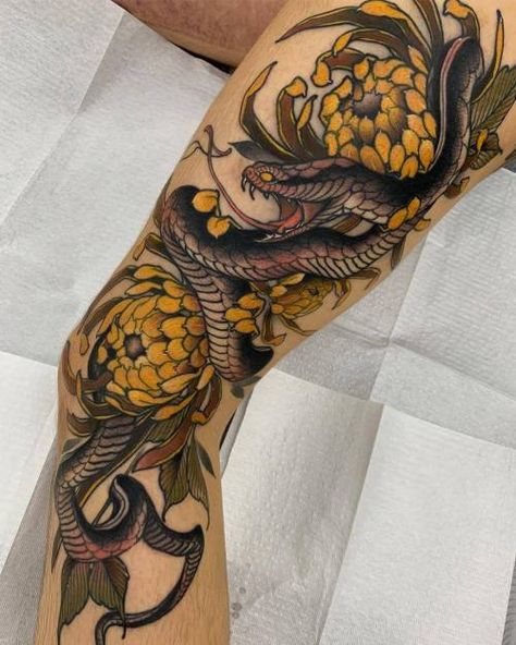 Neo Trad Snake Tattoo, Neo Trad Snake, Neotrad Snake, Neotraditional Snake Tattoo, Neo Traditional Snake Tattoo, Japanese Neo Traditional Tattoo, Neotraditional Snake, Neo Traditional Snake, Flowers Symbolism