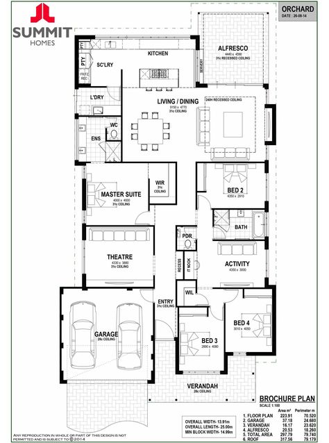 The Orchard Display Home by Summit Homes - newhousing.com.au  Will change front BR into praying room Summit Homes, Luxury Plan, 2 Bedroom House Plans, Home Design Floor Plans, 2 Bedroom House, Houses Plans, Family House Plans, House Layout, House Blueprints