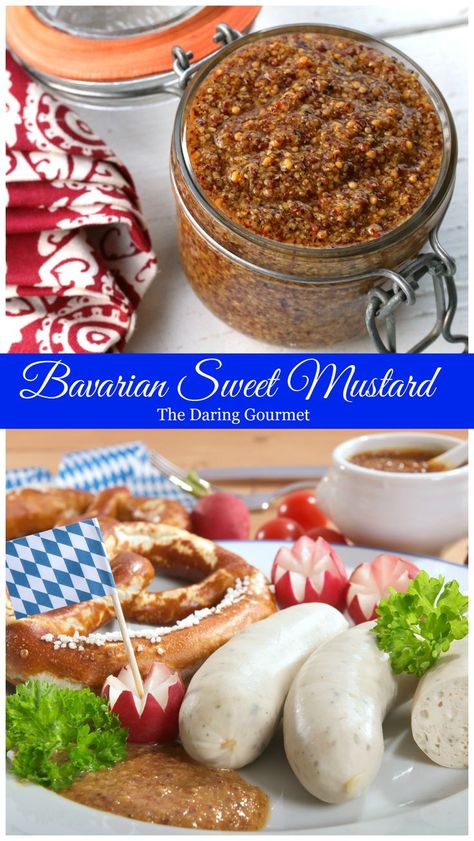 Traditional Bavarian Sweet Mustard (Bayerischer Süßer Senf).  www.daringgourmet.com: http://www.www.www.daringgourmet.com2016/10/12/homemade-traditional-bavarian-sweet-mustard-bayerischer-suesser-senf/ Bavarian Sweet Mustard Recipe, German Mustard Recipe, German Recipes Dinner, Amazing Dips, Vegan Supper, Daring Gourmet, German Food Authentic, Homemade Mustard, Bavarian Recipes