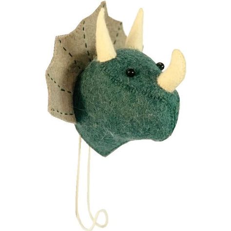 Triceratops Wall Hook, Ocean/Grey - Fiona Walker England Storage | Maisonette Fiona Walker, Dinosaur Head, Animal Hooks, Holiday Pjs, Felt Animal, Pink Dinosaur, Dinosaur Wall, Dressing Gowns, Boy Accessories